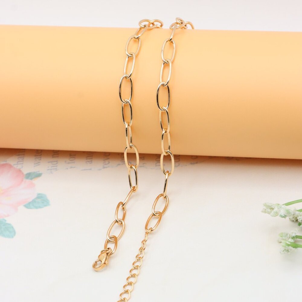 Chunky Oval Link Rose Gold Necklace with Round Center Pendant, XPNL0348 - Picture 11 of 13
